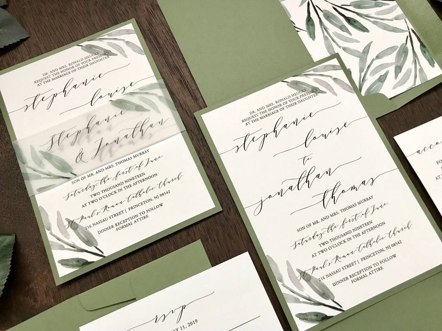 Greenery Wedding Invitation with Vellum belly band