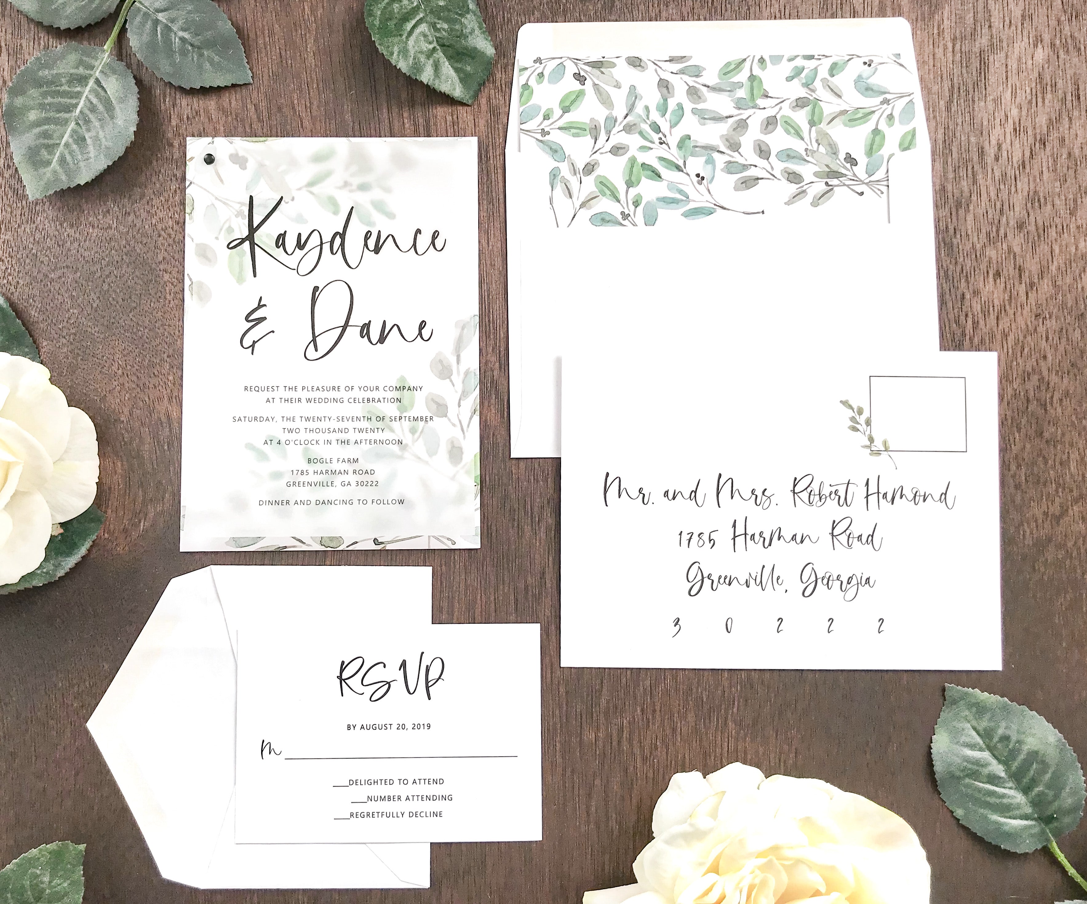 Greenery Wedding Invitation with Vellum Cover