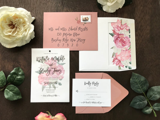 Dusty Rose Wedding Invitation with Vellum Cover