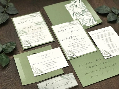 Greenery Wedding Invitation with Vellum belly band