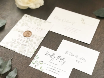 Greenery Vellum Wedding Invitation with Wax Seal wrap