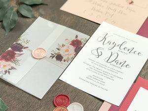 Floral Wedding Invitation with Vellum and Wax Seal