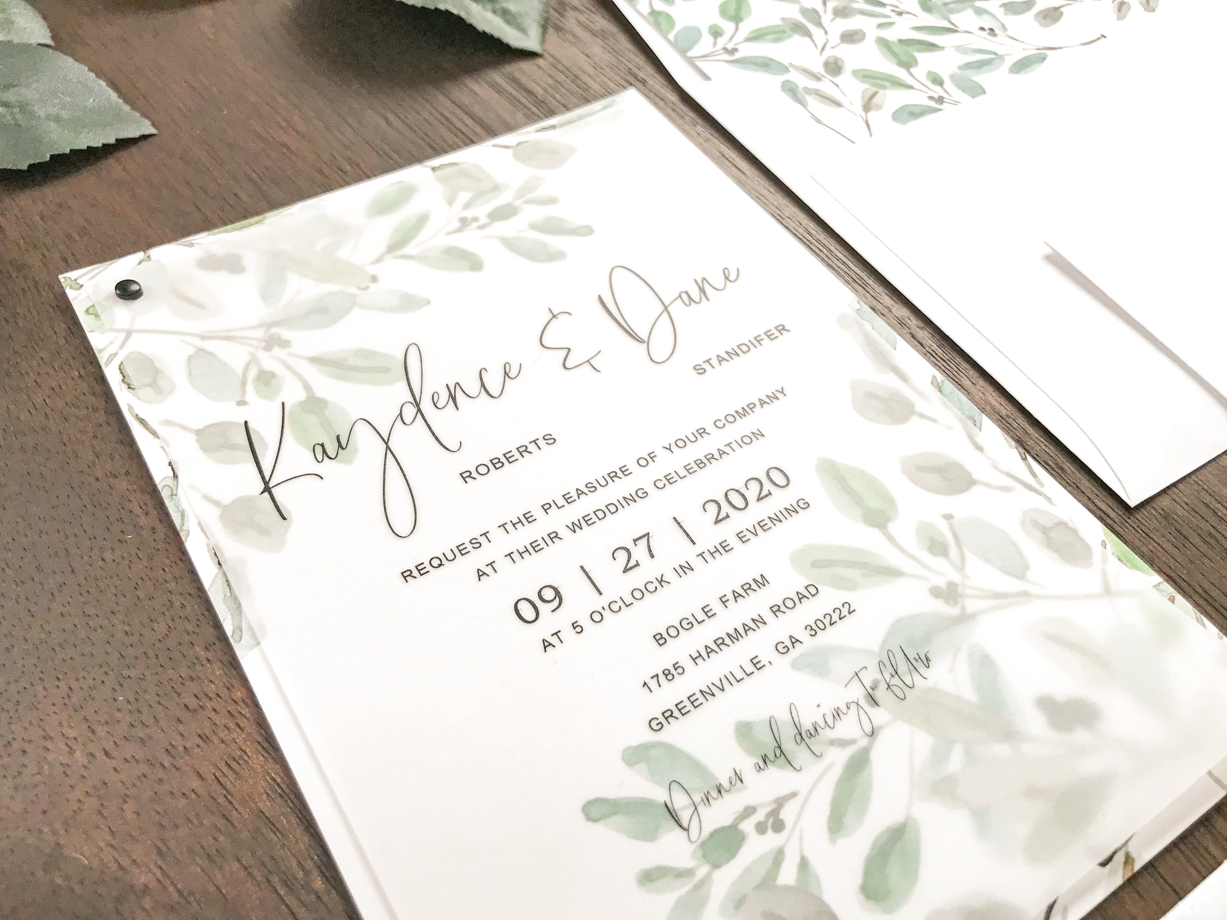 Greenery Wedding Invitation with Vellum Cover