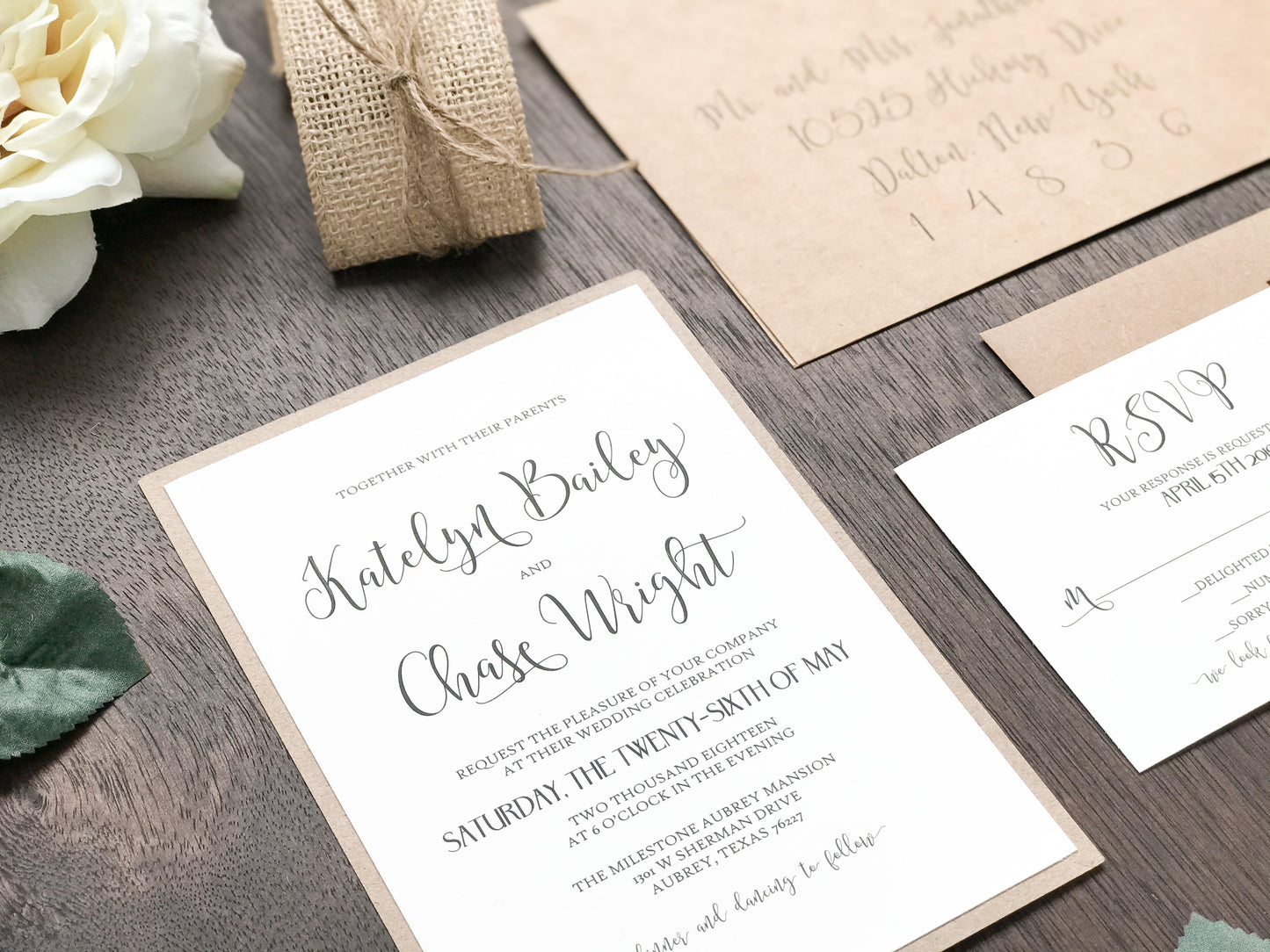 Rustic Wedding Invitation with Burlap and Twine