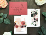 Burgundy Floral Wedding Invitation with Vellum belly band