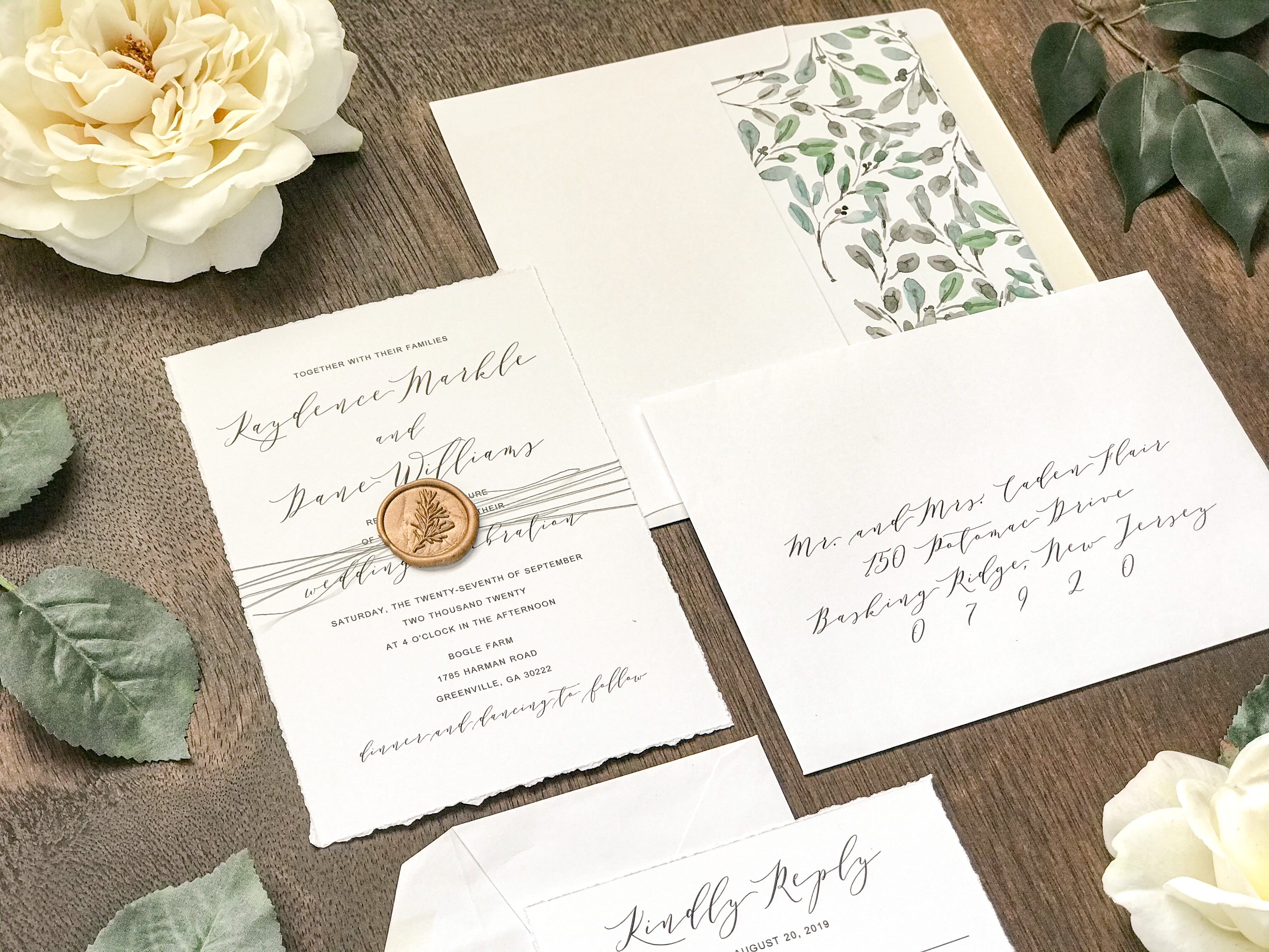 Deckled Edge Wedding Invitation with Line Art Greenery – Creative Custom  Prints by Tabitha