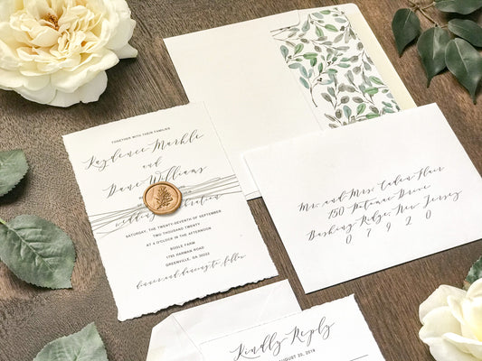 Deckled Edge Wedding Invitation with Wax Seal
