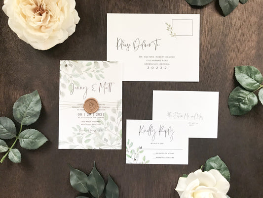 Greenery Vellum Wedding Invitation with Wax Seal wrap