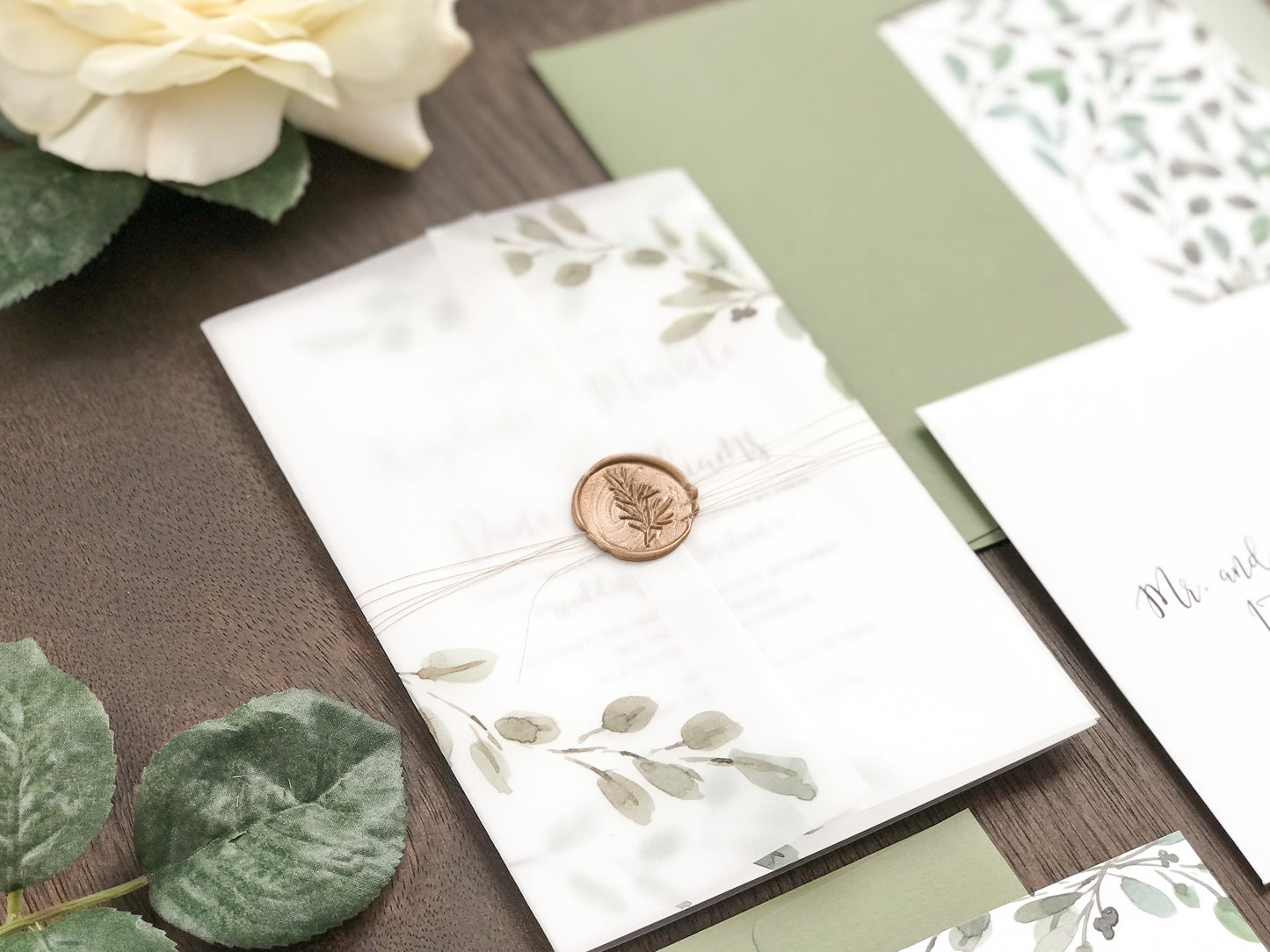 Greenery Vellum Wedding Invitation with Wax Seal