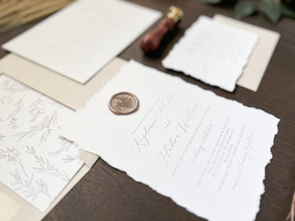 Minimalist Deckled Edge Wedding Invitation with Wax Seal