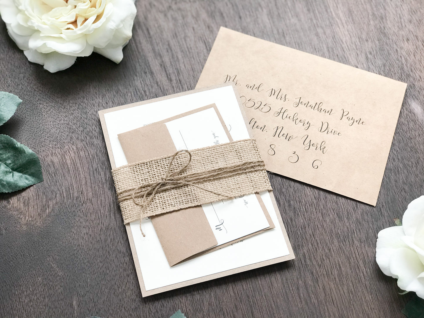 Rustic Wedding Invitation with Burlap and Twine