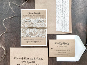 Rustic Wedding Invitation with Lace and Twine
