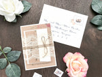 Rustic Blush and Pink Floral Wedding Invitation with Ivory Lace and Twine