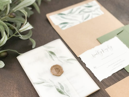 Wax Seal Vellum Wedding Invitation with Greenery
