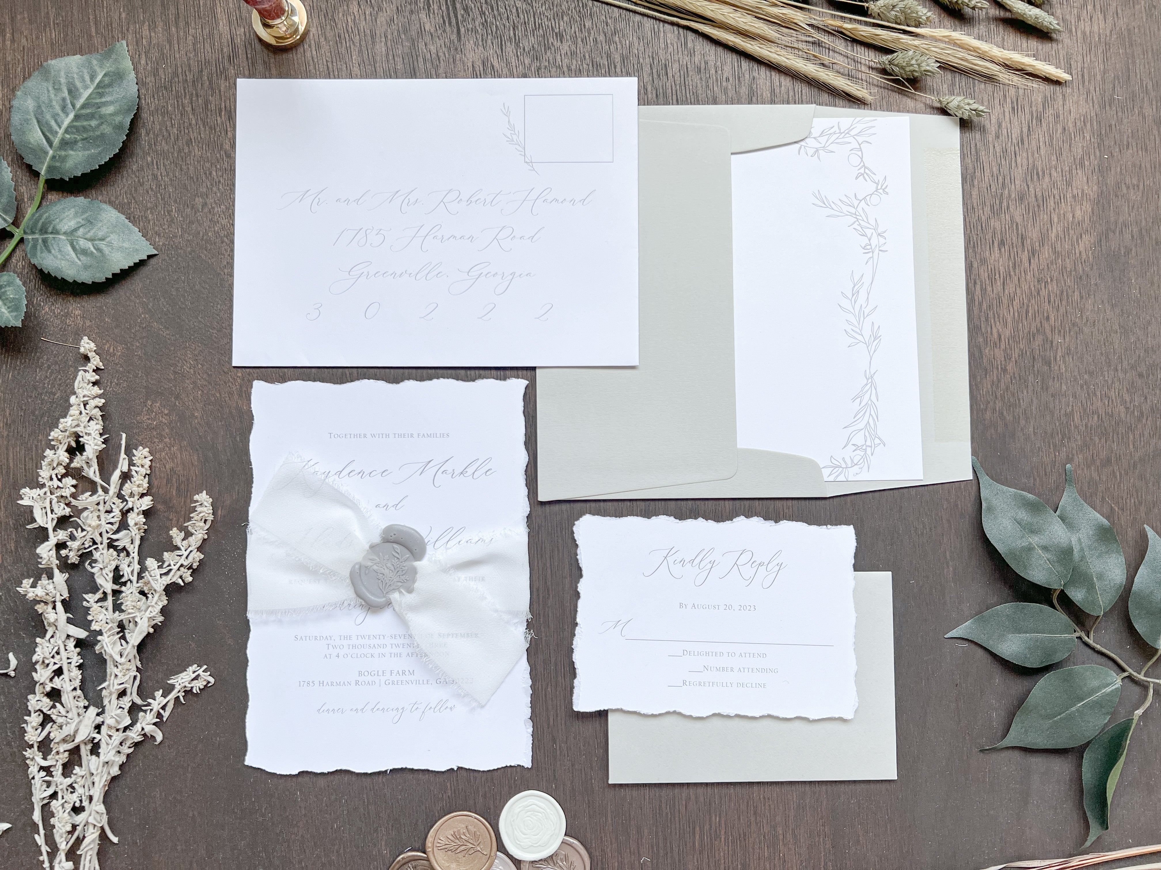 Classic Formal Elegant Wedding Invitation with Deckled Edging, Light N –  Creative Custom Prints by Tabitha