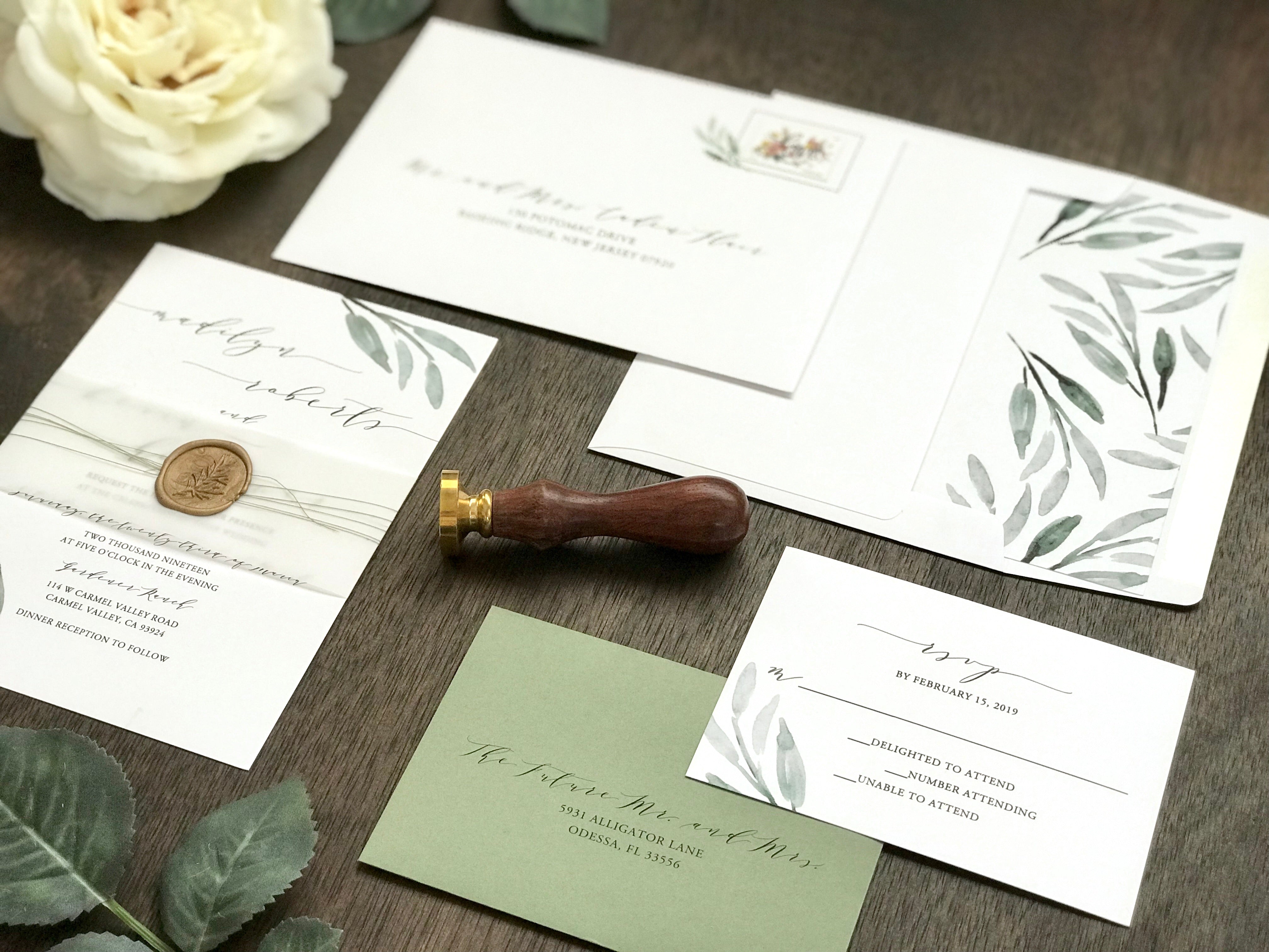 Greenery Wax Seal Vellum Wedding Invitation – Creative Custom Prints by  Tabitha