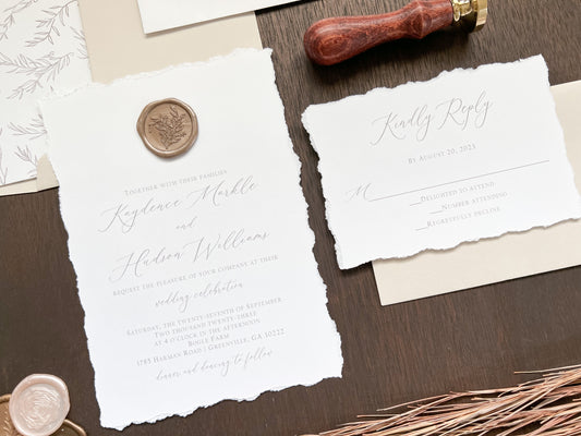 Minimalist Deckled Edge Wedding Invitation with Wax Seal