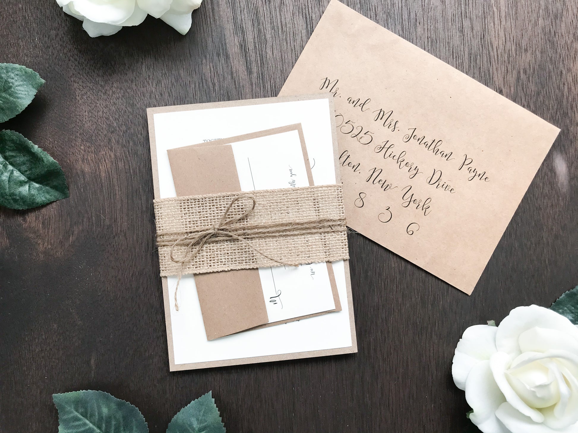 Rustic Wedding Invitation with Burlap and Twine