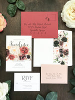Burgundy Floral Wedding Invitation with Vellum belly band