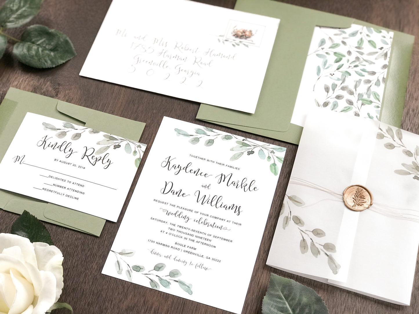 Greenery Vellum Wedding Invitation with Wax Seal