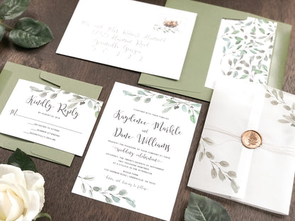 Greenery Vellum Wedding Invitation with Wax Seal