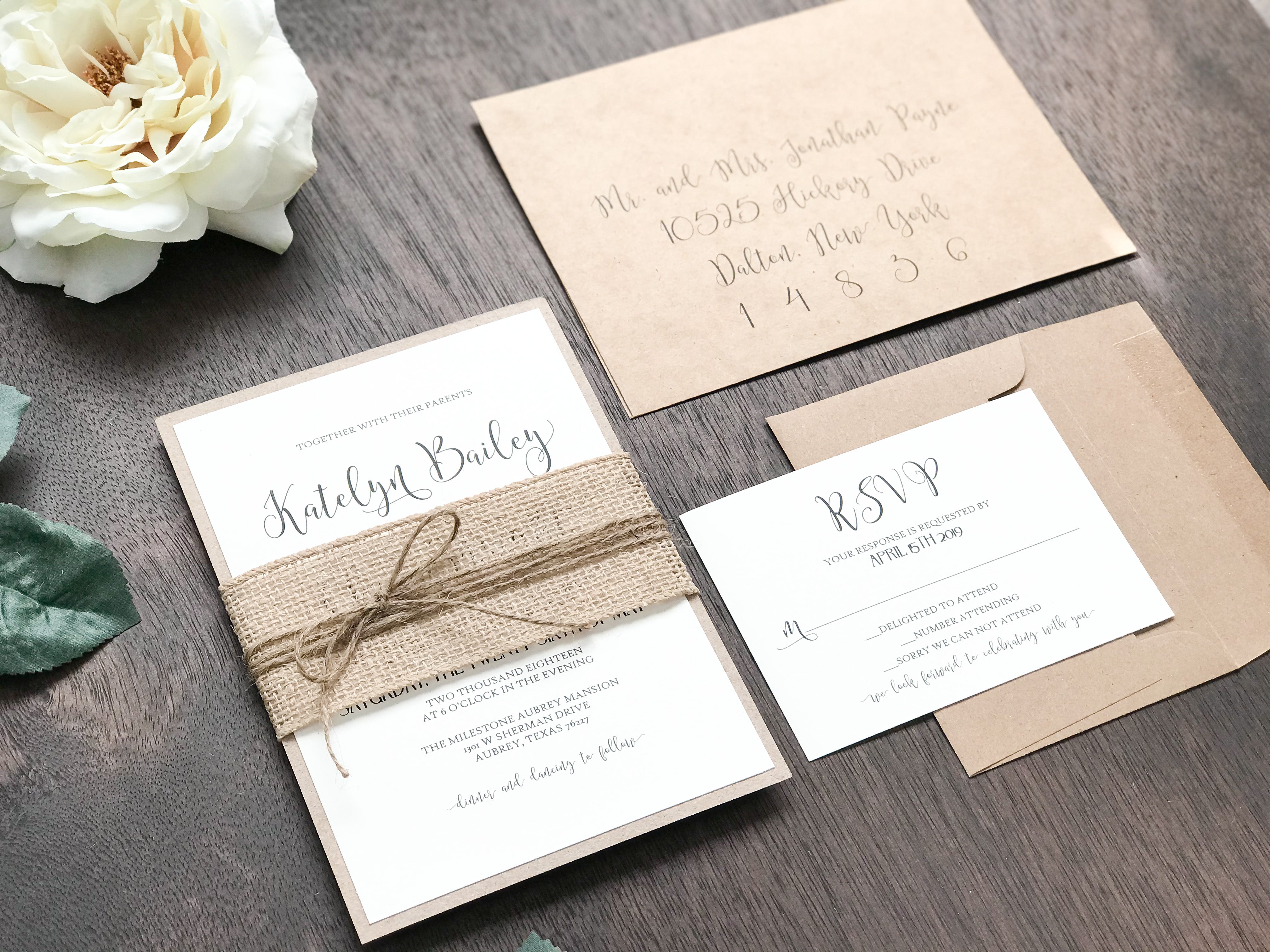 Rustic Wedding Invitation with Burlap and Twine