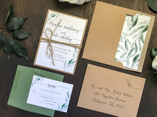 Greenery Wedding Invitation with twine