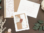 Vintage Formal Elegant Wedding Invitation with Deckled Edging, White Chiffon Ribbon & Copper Wax Seal