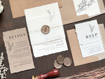 Contemporary Boho Wedding Invitation with Deckled Edging, Vellum Belly Band and Wax Seal