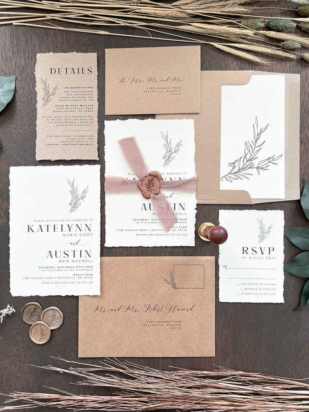 Wax Seal Vellum Wedding Invitation with Greenery and Thread – Creative  Custom Prints by Tabitha