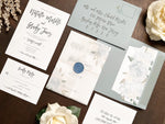 Dusty Blue Wedding Invitation with Vellum and Wax Seal
